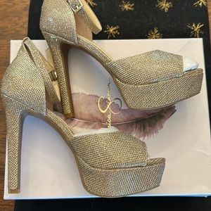 Jessica Simpson Gold Beeya Open-Toe Platform Heels